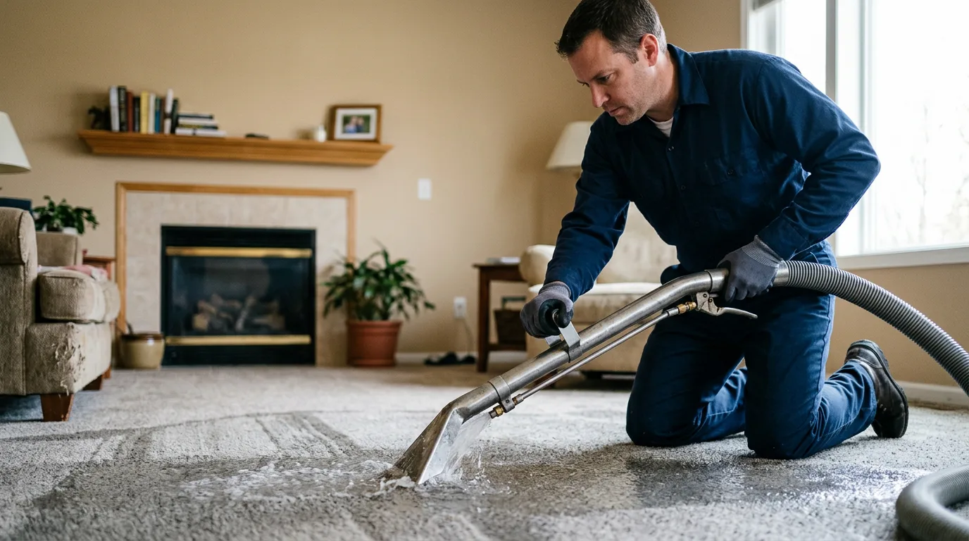 Water damage restoration technician working near Lafayette, AL